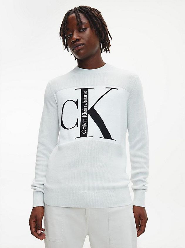 Calvin Klein USA Colour Block Monogram Jumper Mens Sweater White 5806497-WY